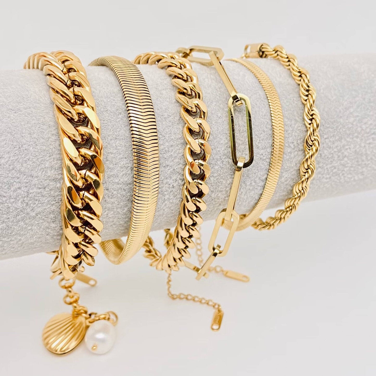 Mio Queena - Multi Style 18K Gold Plated Steel Chain Bracelets - FGS: H
