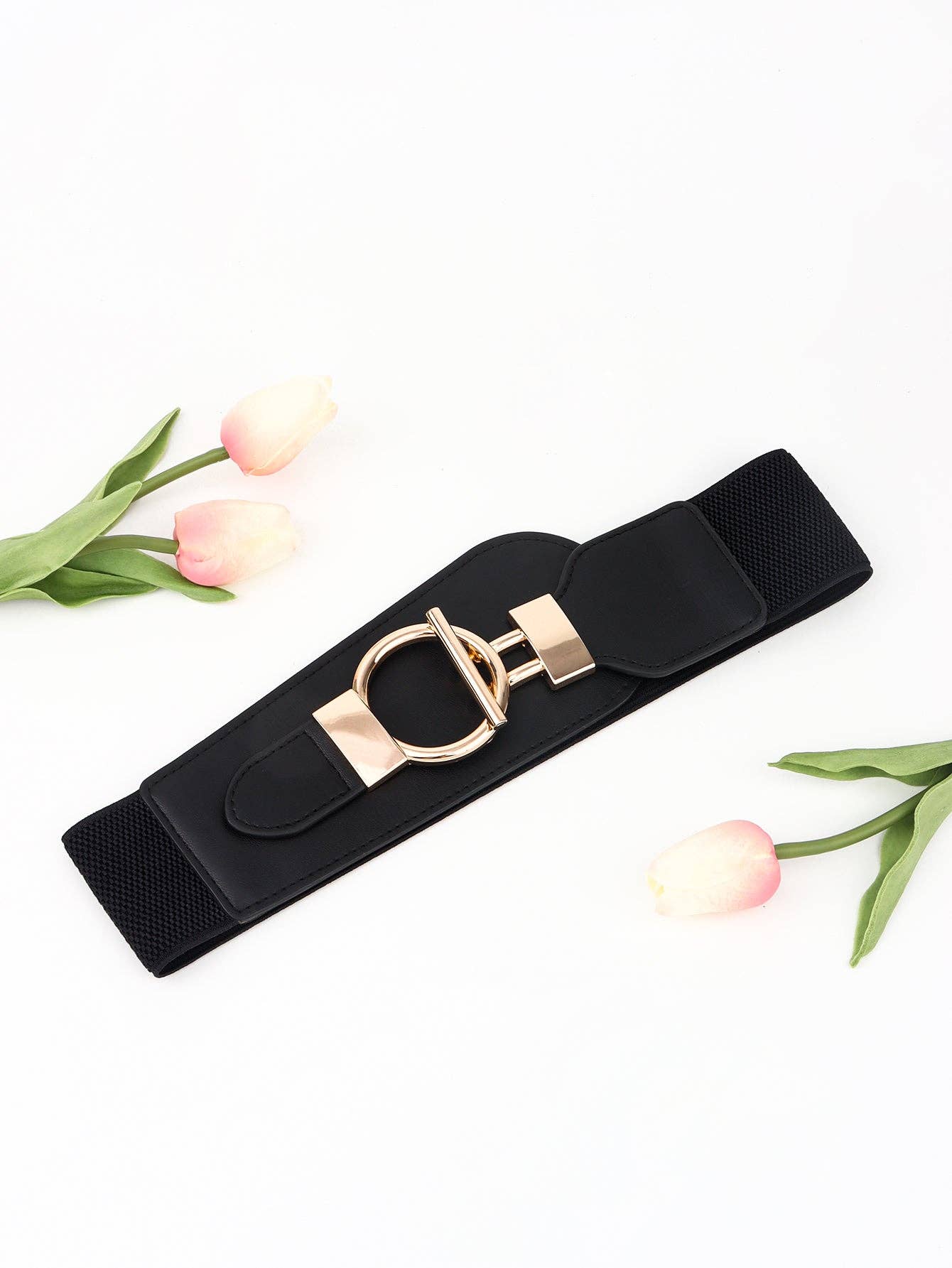 Kustom Kreations Goods - PU Elastic Wide Belt with Alloy Buckle: Black / One Size