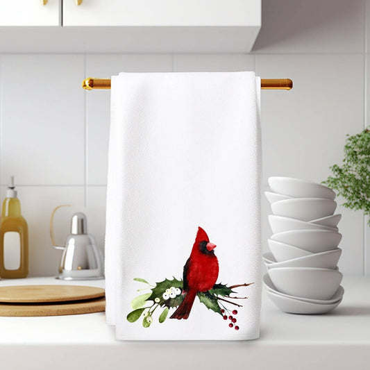 Fernville Creations - Cardinal Winter Bird Seasonal Hand Towel Holiday Gift