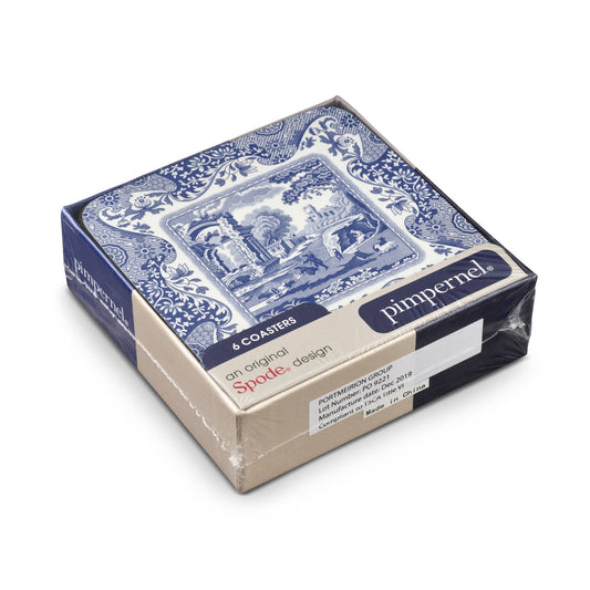 Portmeirion, Spode, Pimpernel, Nachtmann, Wrendale Designs - Blue Italian Coasters Set of 6: MDF, Cork Backed / Blue Italian