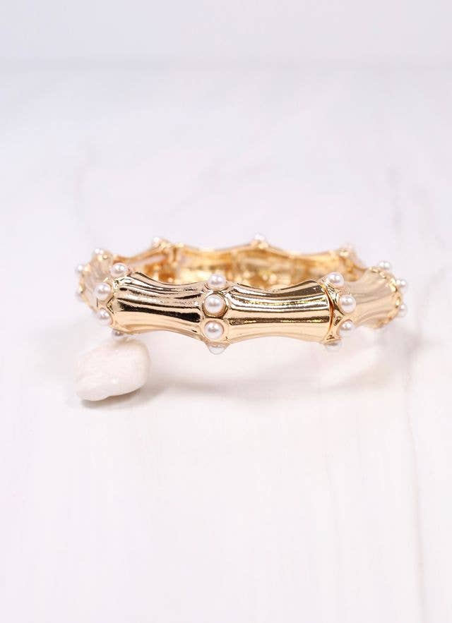 Caroline Hill - Hollander Stretch Bracelet with Pearls GOLD: Default