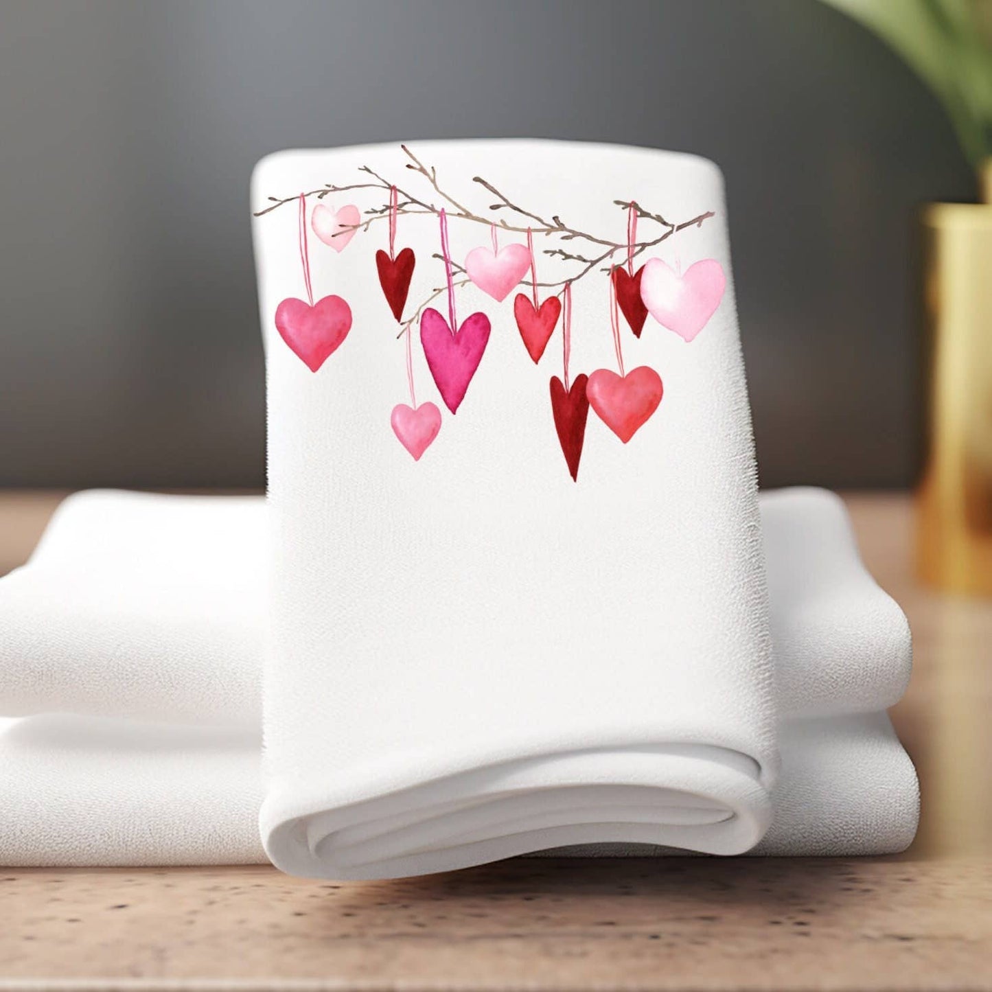 Fernville Creations - Elegant Spring Heart Hand Towel for Guest Bath