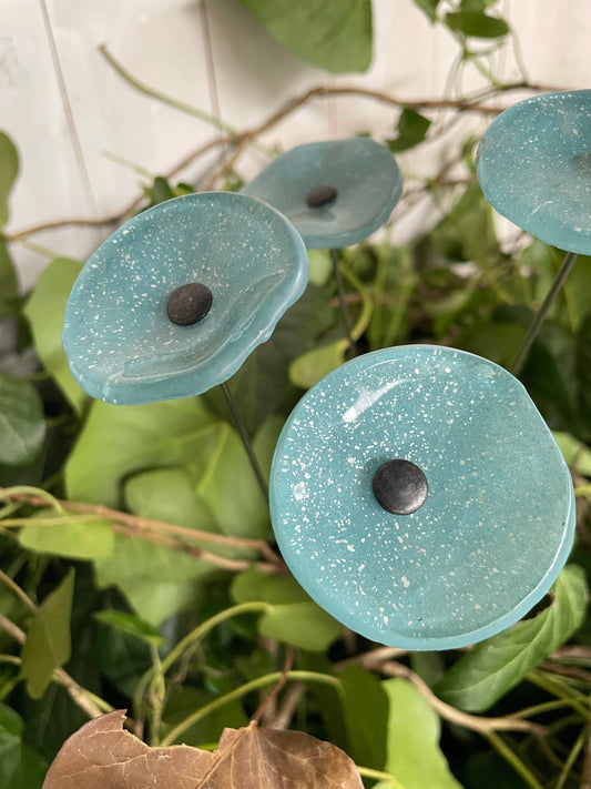 CARNEOL GLASS - Small Glass Flower For Inside In Aqua-Silver