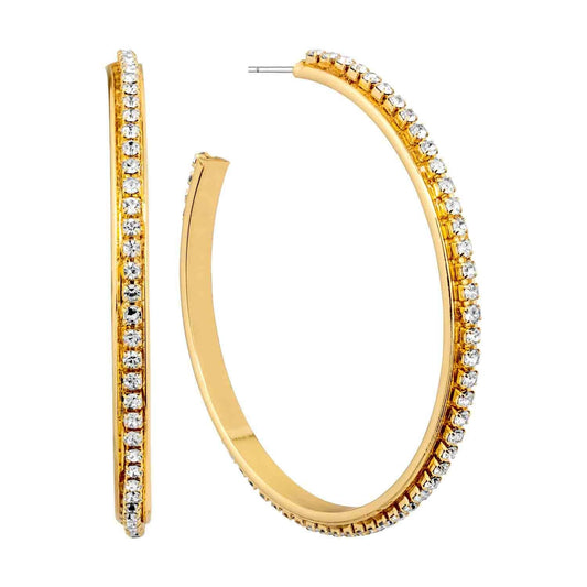 What's Hot - Gold Thin Rhinestone 1.8" Hoop Earring