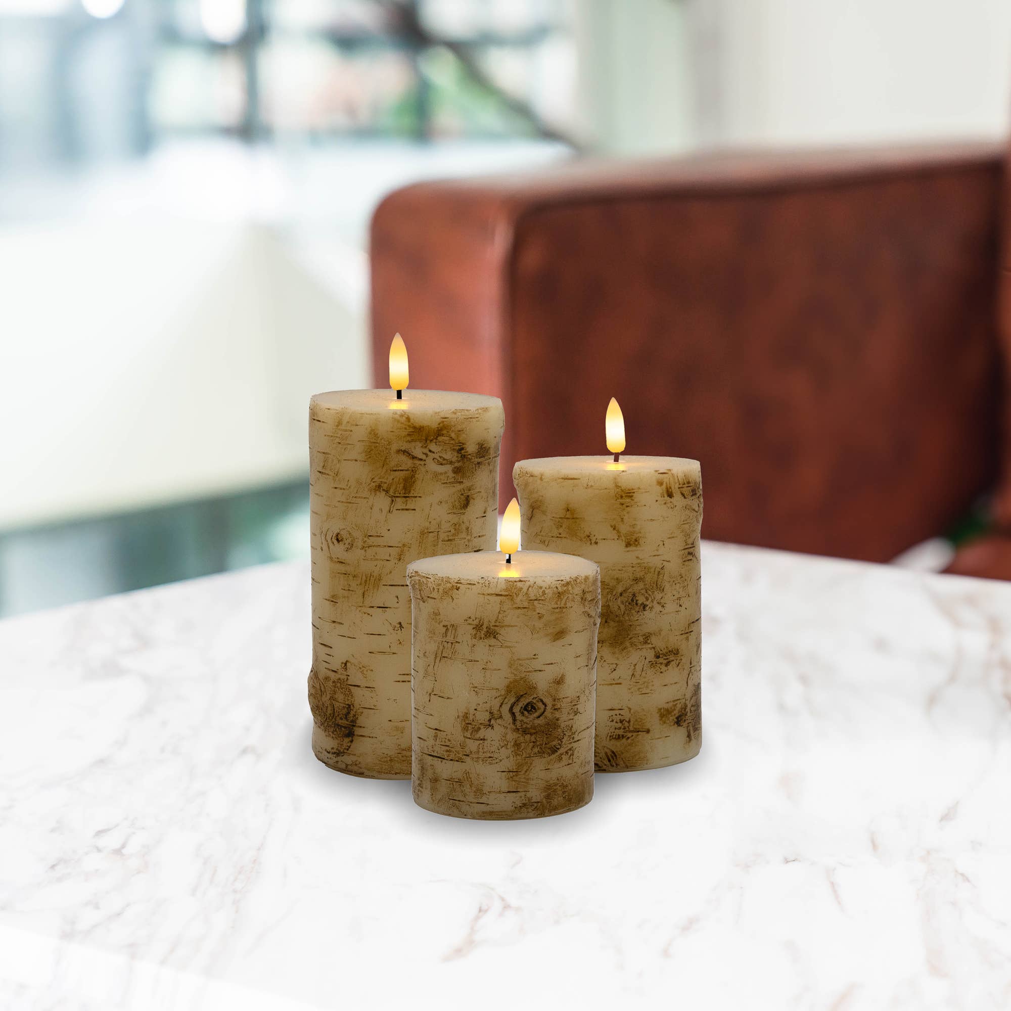 LumaBase Battery Operated Birch Wood Pillar Candles - Thumbnail 3