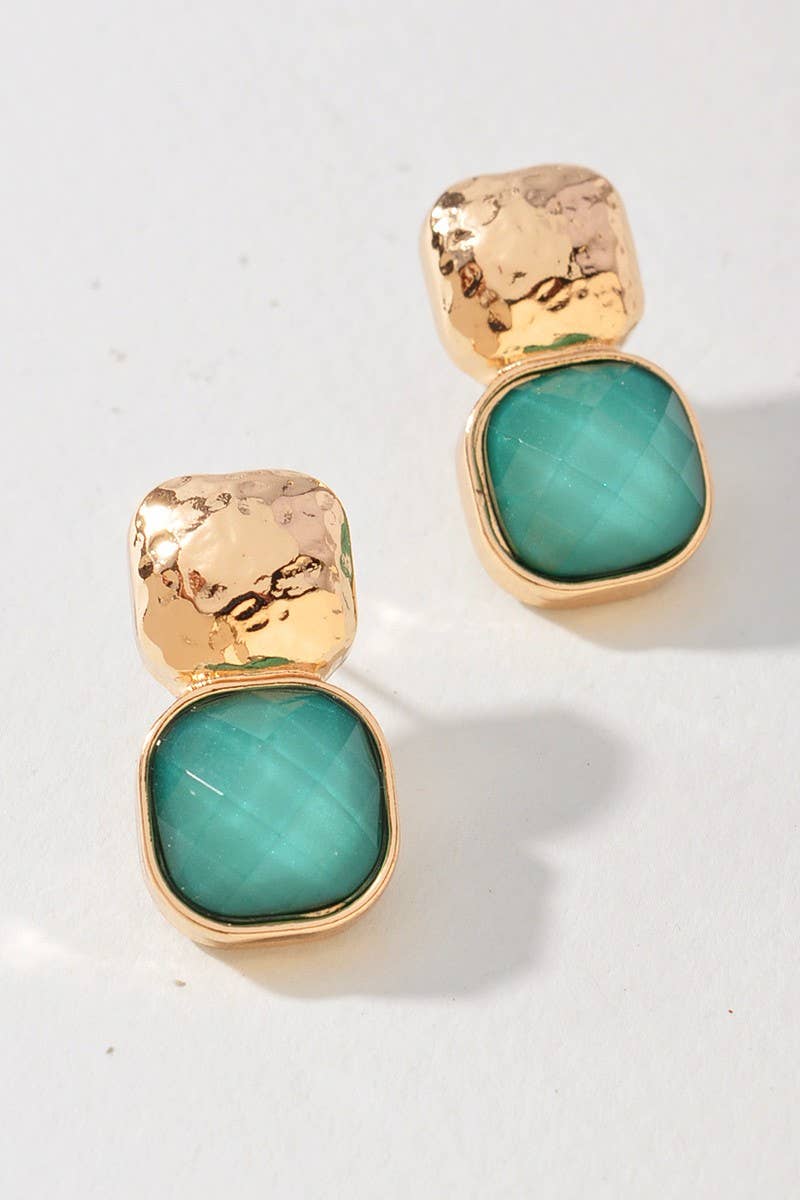 anbfashion - HAMMERED METAL SQUARE STONE EARRING : ICYB