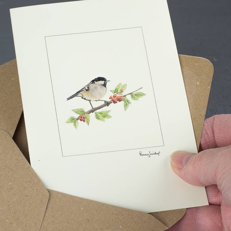 Papersheep UK - Coal Tit Greetings card with wool finish| 3D Greetings card