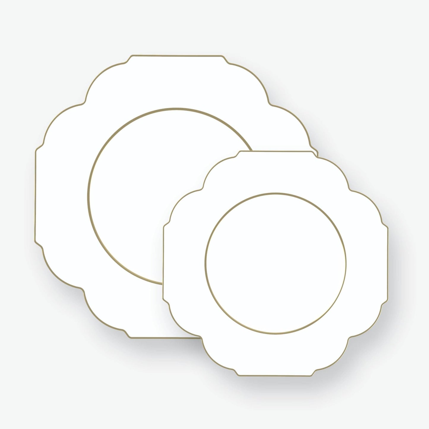 Luxe Party - Scalloped White • Gold Plastic Plates | 10 Pack: 10 Plastic Plates / 10.7" Dinner Plates