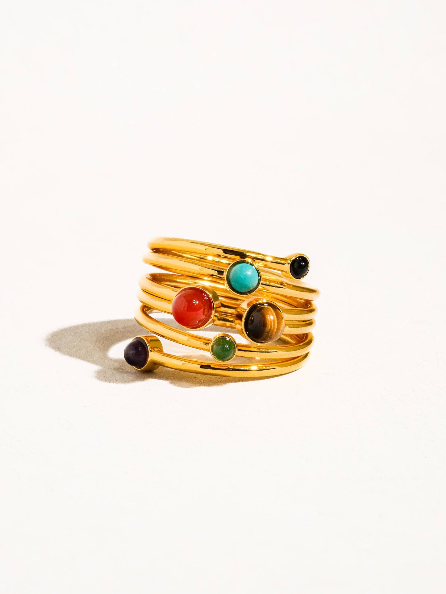 Flânerie by MAIQ - Teigan 18K Gold Multi Color Stone Layered Ring: Multi-Colored