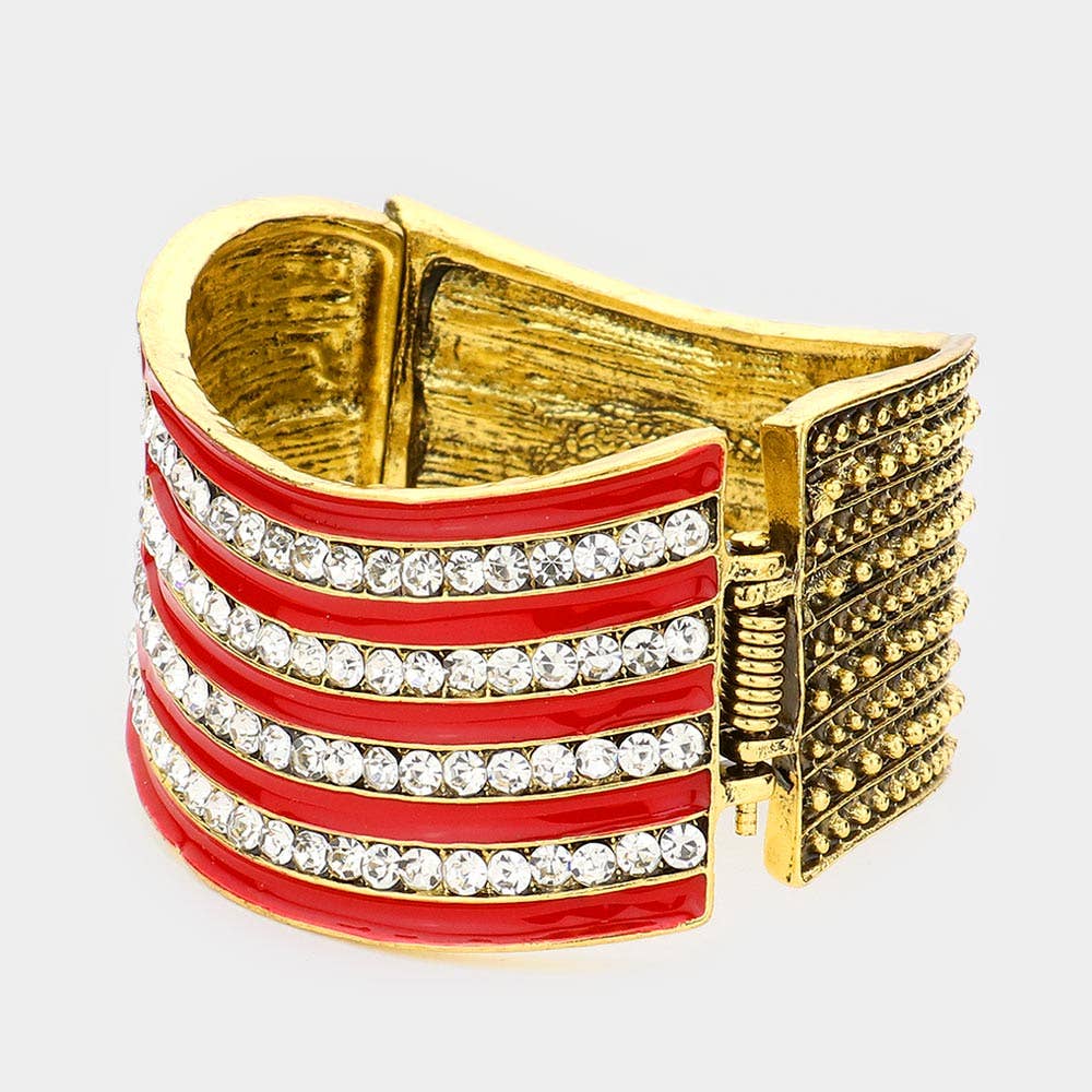 Sensibling Corp. - Crystal Rhinestone American Flag Hinged Bracelet
: Silver