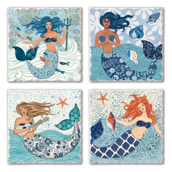 CounterArt/Highland Home/Thirstystone - Mermaid Island Assorted Image Tumbled Tile Coaster 4 Pack