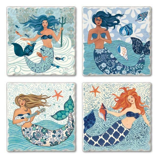 CounterArt/Highland Home/Thirstystone - Mermaid Island Assorted Image Tumbled Tile Coaster 4 Pack