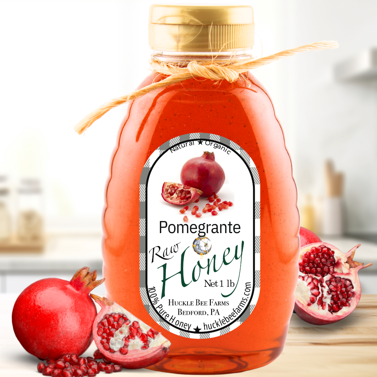 Huckle Bee Farms LLC - Pomegranate Infused Honey: 1 lb Bottle
