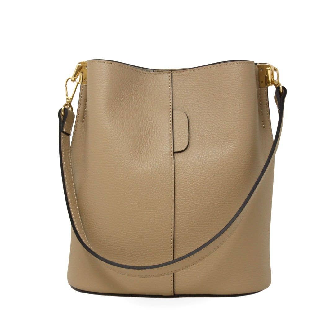 German Fuentes Handbags - GF2554 GENUINE ITALIAN LEATHER BUCKET BAG: CAMEL