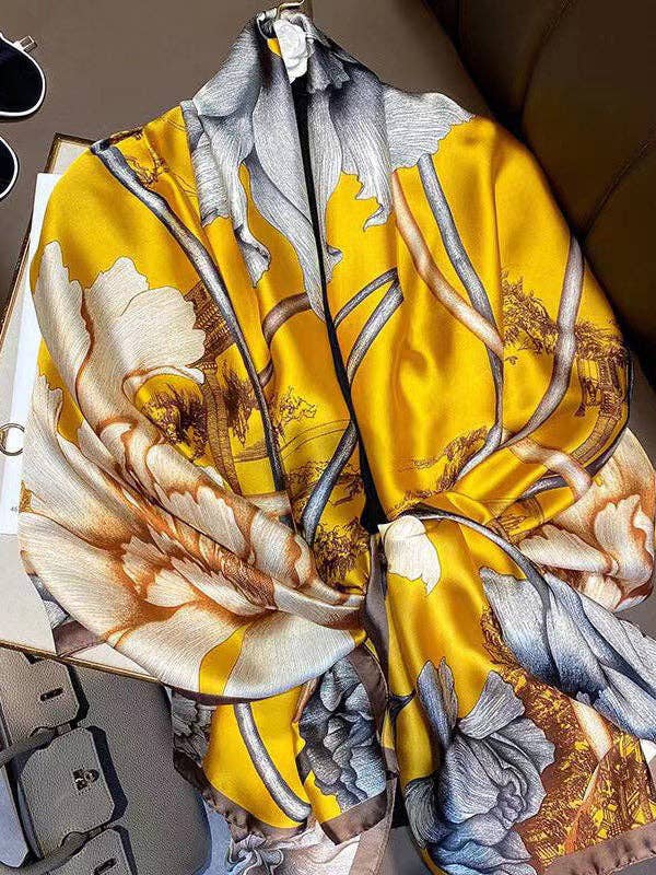 UZ Wholesale Store - Floral Printed Shawl&Scarf: ORANGE / One_size