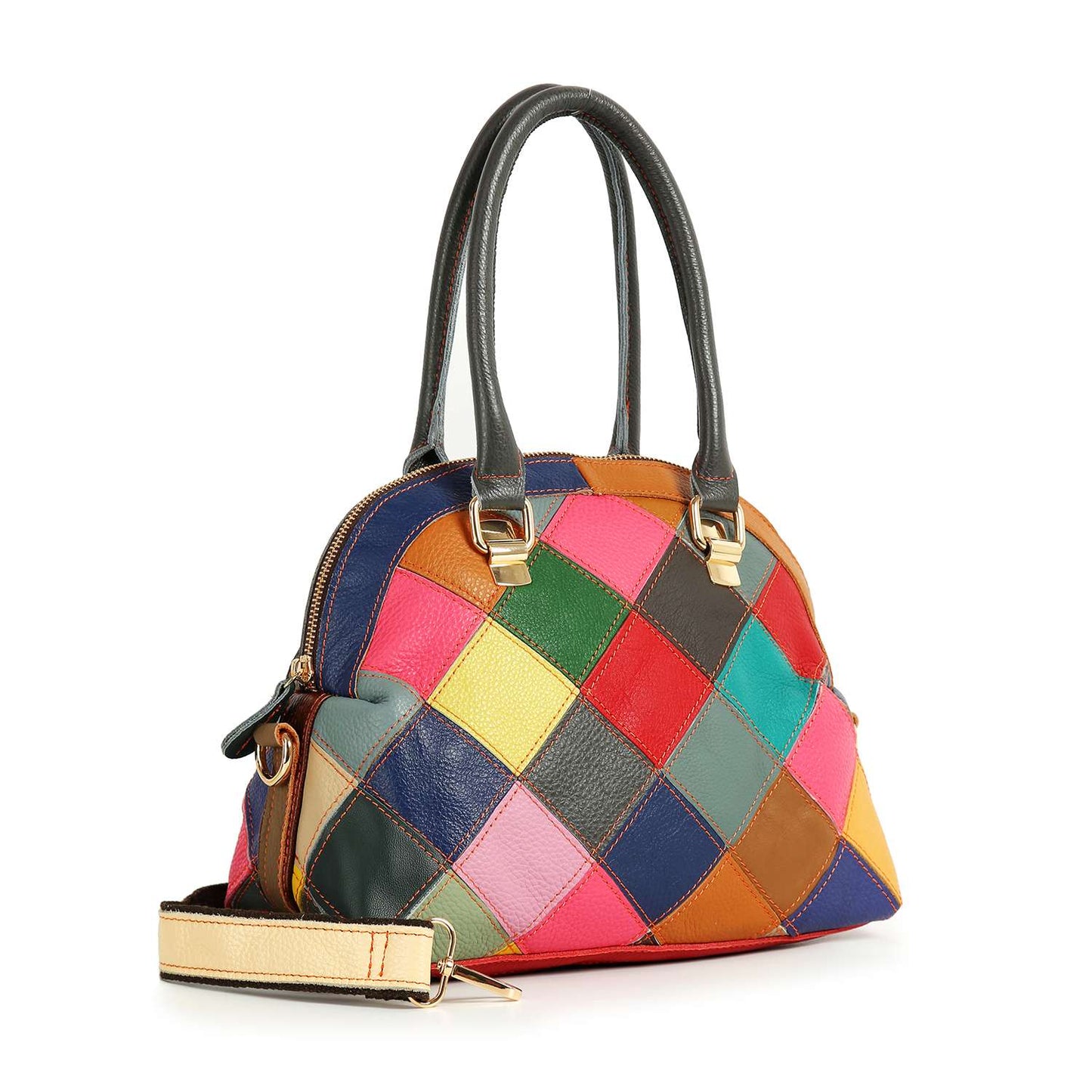 Handbag Express - Genuine Leather Colorful Satchel Handbag: Multi