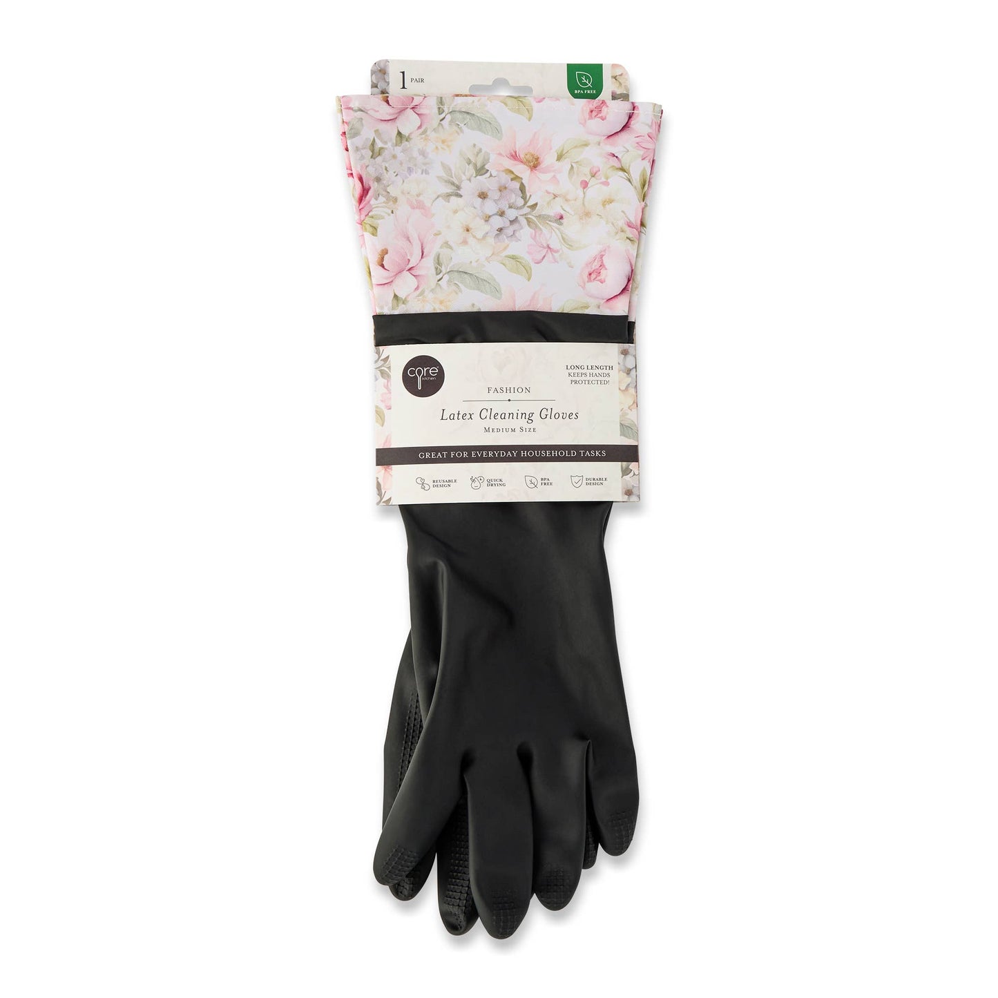 Core Home - 1 Pair Fashion Latex Dish Gloves - Black/Botanical