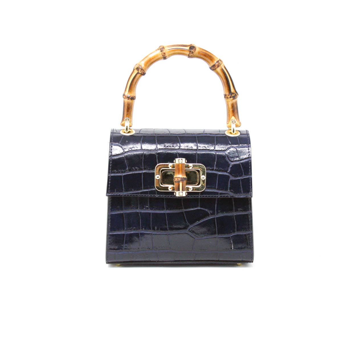 German Fuentes Handbags - GF1922 GENUINE ITALIAN LEATHER BAMBOO HANDLE BAG: BLACK