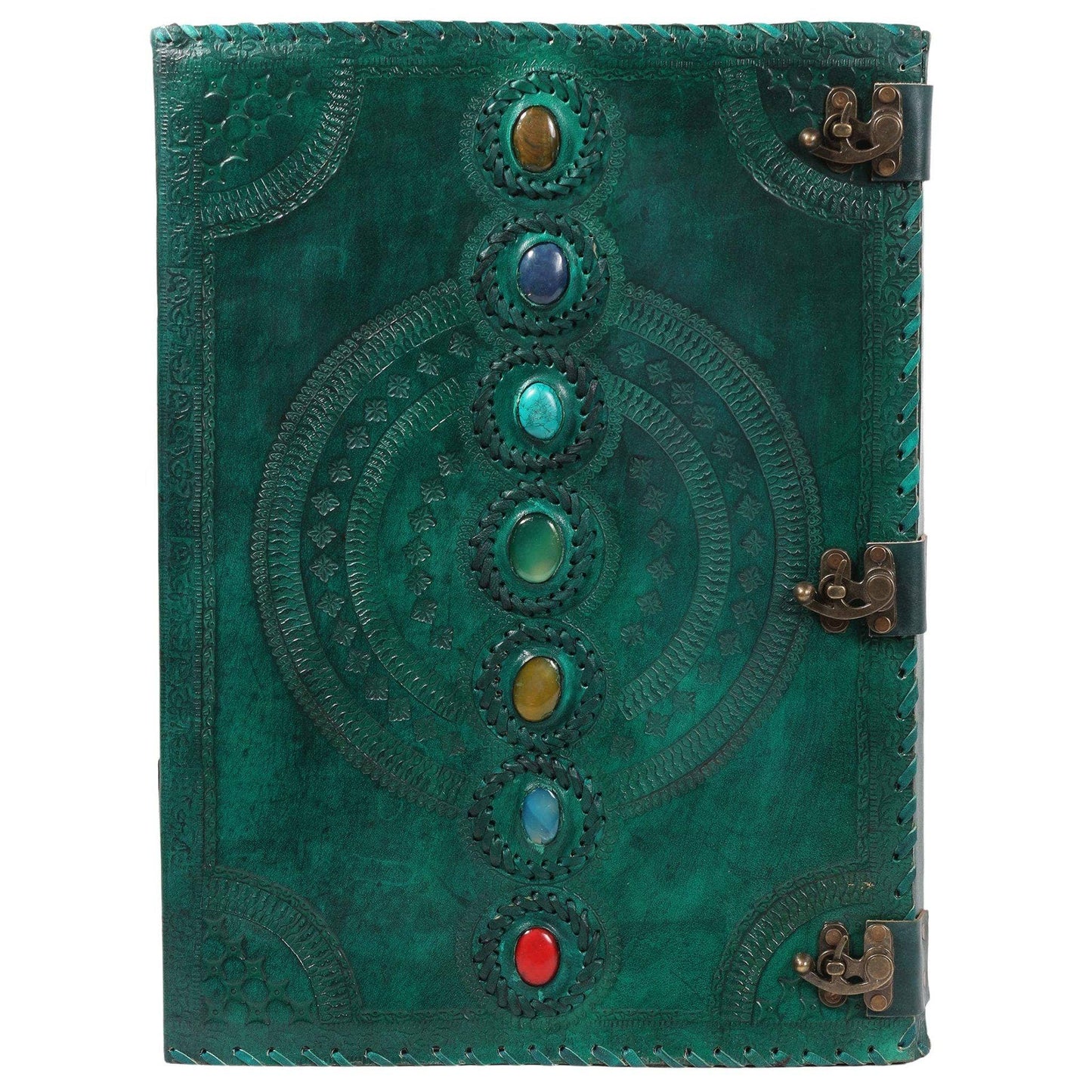Tuzech Leather - Tuzech Seven Chakra Medieval Stone Embossed Handmade Jumbo Leather Journal Book of Shadows Notebook Office Hocus Pocus Diary College Poetry Sketch With Leather Bound: Brown / 10 x 7 Inches