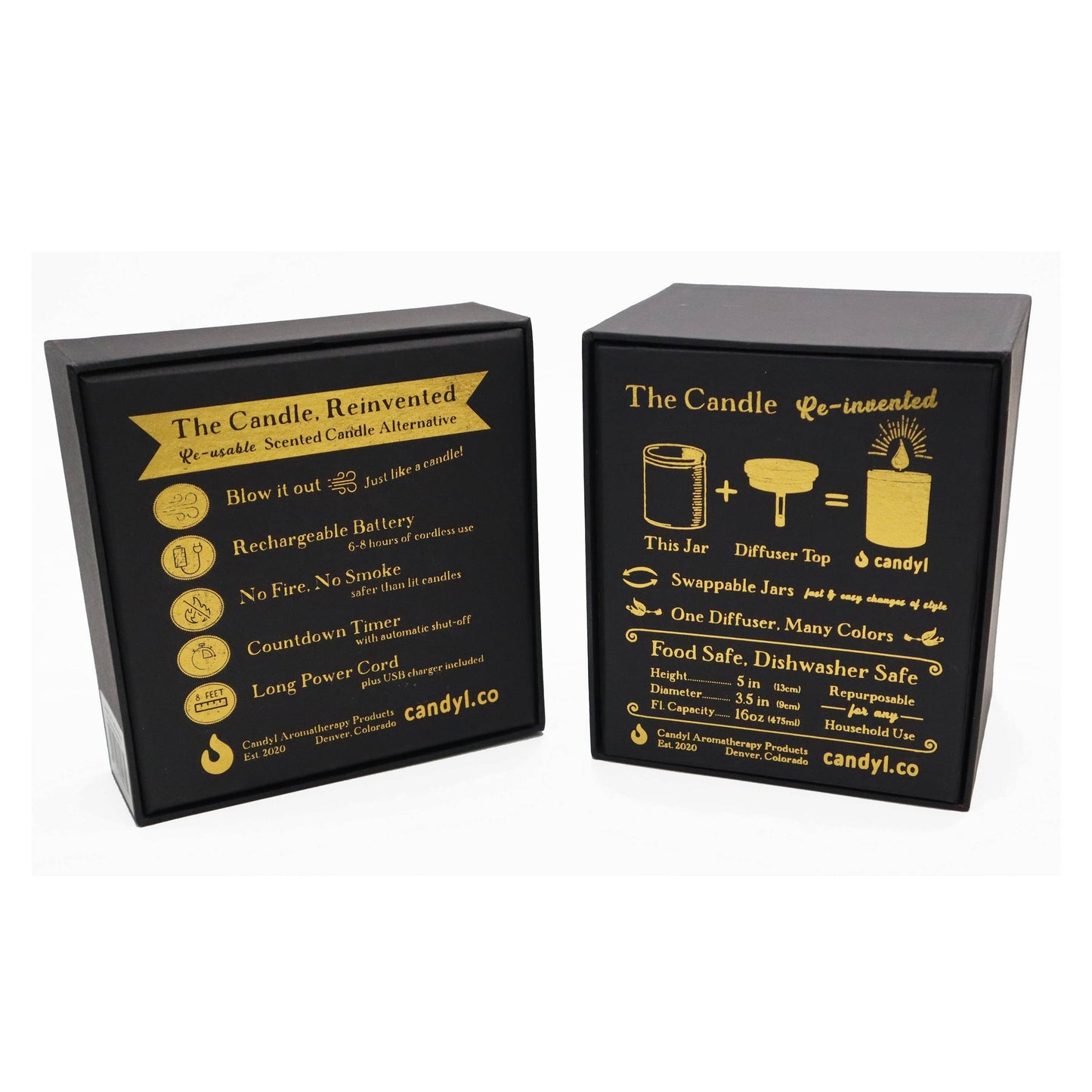 Candyl - Candyl Candle Diffuser with Rechargeable Battery: Black Jar, Light Wood Top