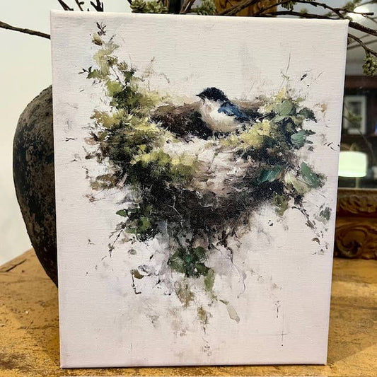 Rustic Nester - Spring Summer canvas art print, Nature art, Garden home art : 11x14