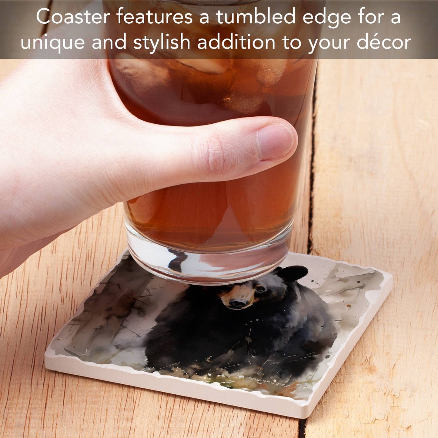 CounterArt/Highland Home/Thirstystone - "Forest Black Bear" Single Tumbled Tile Coaster