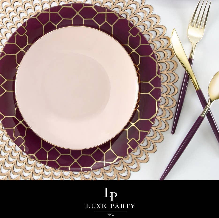 Luxe Party - Cranberry • Gold Plastic Cutlery Set | 32 Pieces