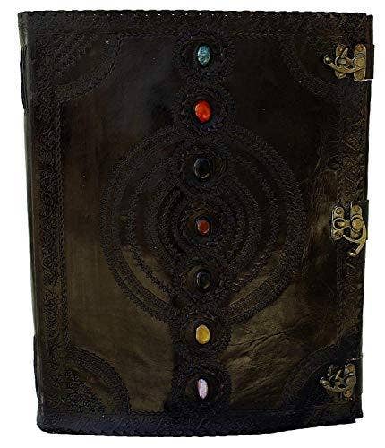 Tuzech Leather - Tuzech Seven Chakra Medieval Stone Embossed Handmade Jumbo Leather Journal Book of Shadows Notebook Office Hocus Pocus Diary College Poetry Sketch With Leather Bound: Brown / 10 x 7 Inches