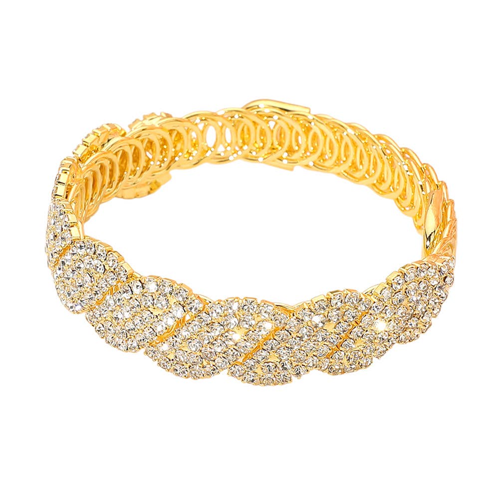 Sensibling Corp. - Rhinestone Paved Twisted Adjustable Evening Bracelet: AB,Gold