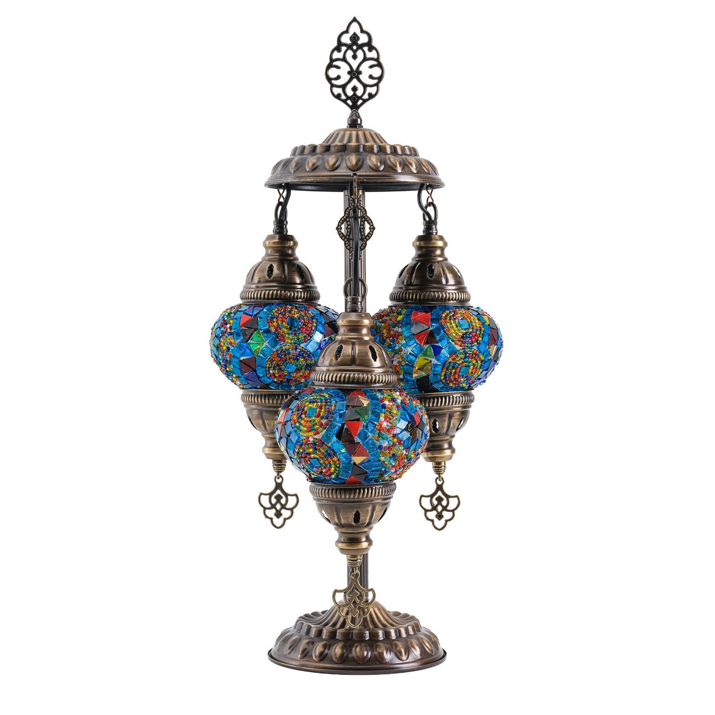 Mozaist LLC - 3-Globe Turkish Mosaic Table Lamp (Rainbow)