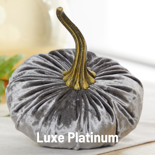 Your Heart's Content - Pumpkin Large Velvet, Fall Decor, Shelf Sitter, Tablescape: Luxe Platinum