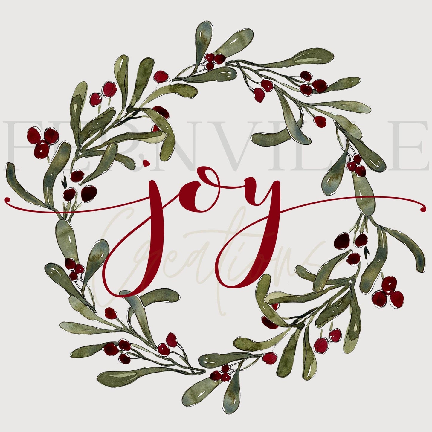 Fernville Creations - Elegant Christmas "Joy" Wreath Holiday / Winter Hand Towel