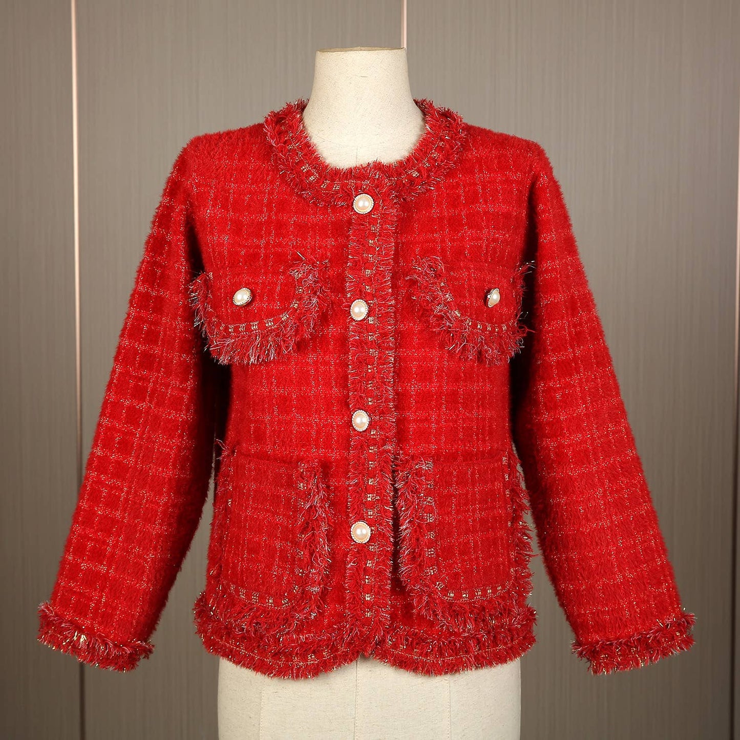 PEACH ACCESSORIES - SD187 Tweed soft cardigan: Black