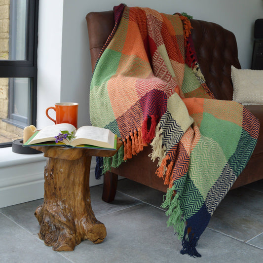 Allure Bath Fashions - Check Herringbone Multicoloured Throw Blanket - 100% Cotton: 150 x 200cm