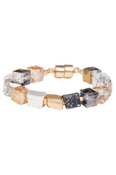 SAACHI - Faceted Bead Stone Bracelet : Multi-Colored