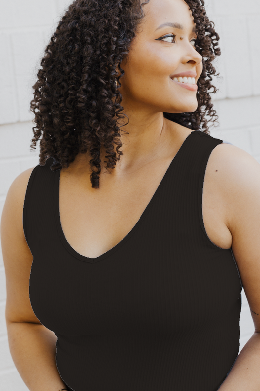 ELIETIAN - Ribbed Reversible Tank - Curvy Fit: Black