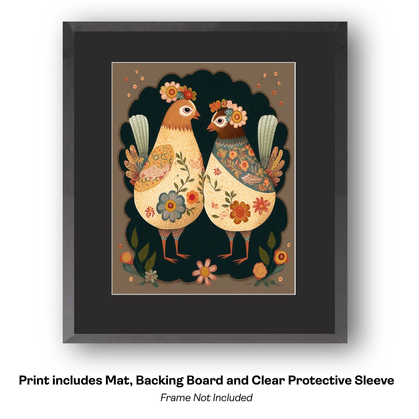 Mowbi - Folk Art Twin Fairies - Fairy Folk Art Prints – 8″x10″ Artwork in 11″x14″ Mat