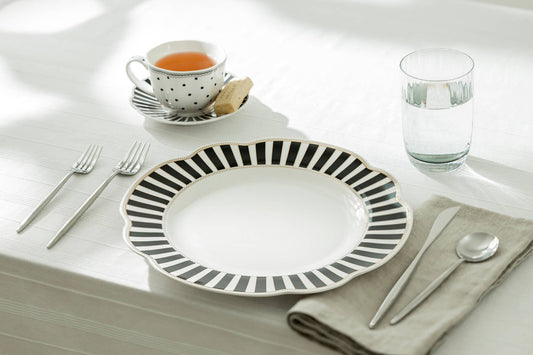 Grace Teaware - Josephine Black Stripes Fine Porcelain Dinner Plate