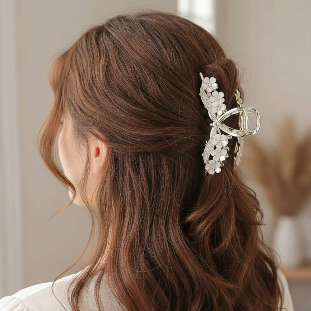 Sensibling Corp. - 12PCS - Rhinestone Pave Pearl Floral Hair Claw Clips