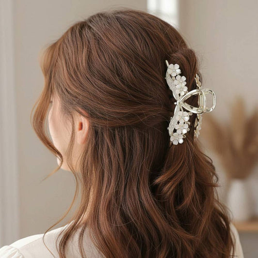 Sensibling Corp. - 12PCS - Rhinestone Pave Pearl Floral Hair Claw Clips