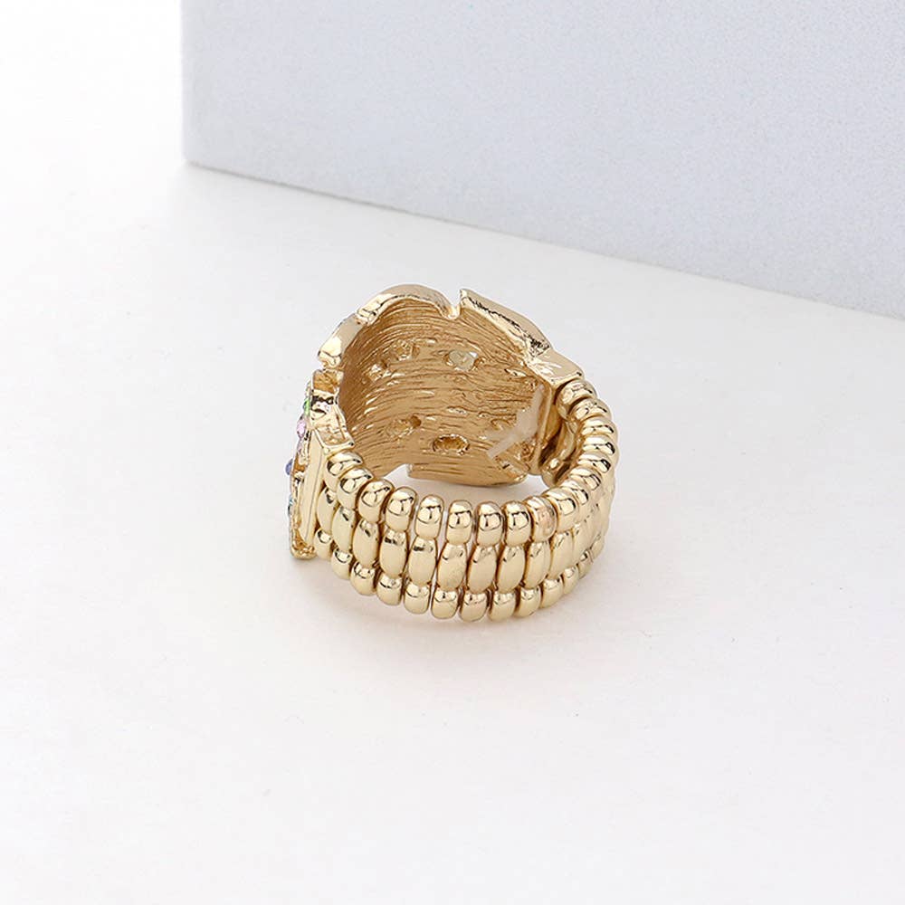 Wona Trading, Inc. - Stone Paved Leaves Stretch Ring: Gold