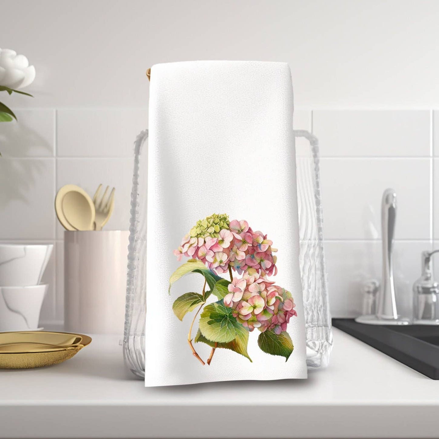 Fernville Creations - Elegant Hydrangea Hand Towel, Luxury Velour, Home Decor Gift