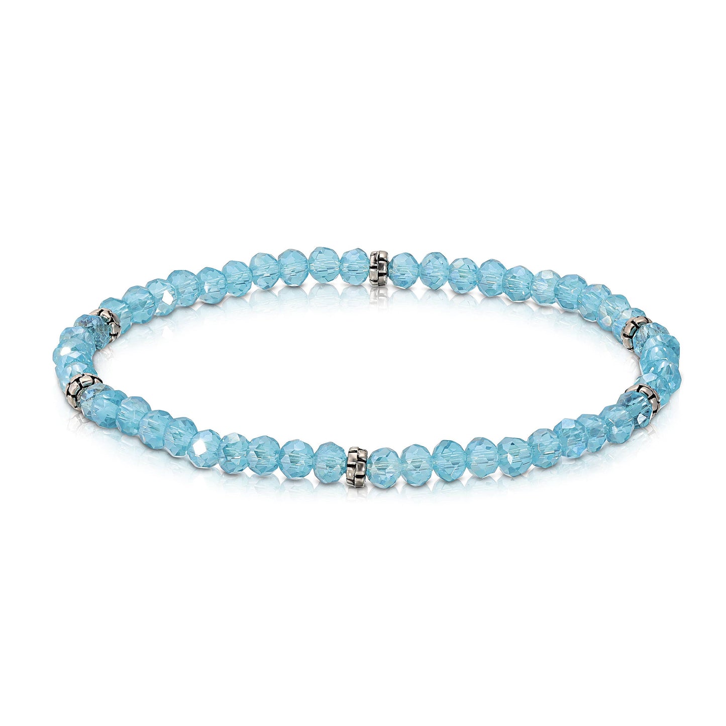 My Fun Colors - Mini Crystal Beaded Stretch Bracelet | So Many Great Colors!: Aqua ab+Silver Accent (MC703S)