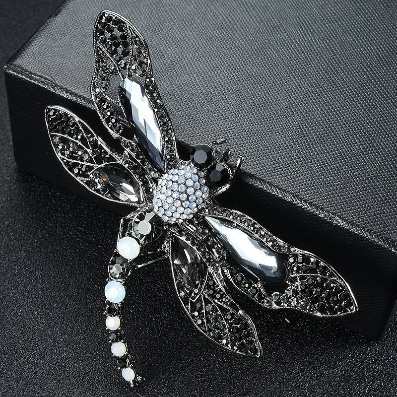 PEACH ACCESSORIES - 1540 Crystals jewelled dragonfly brooch: Blue