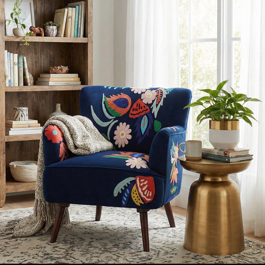 LR Home - Embroidered Velvet Floral Indoor Accent Chair