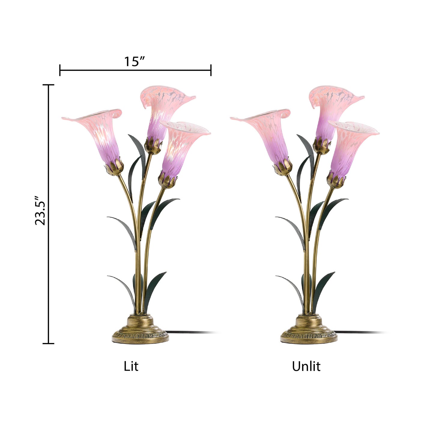 River of Goods - 23.5"H Pink 3 Shade Handblown Glass Calla Lily Table Lamp