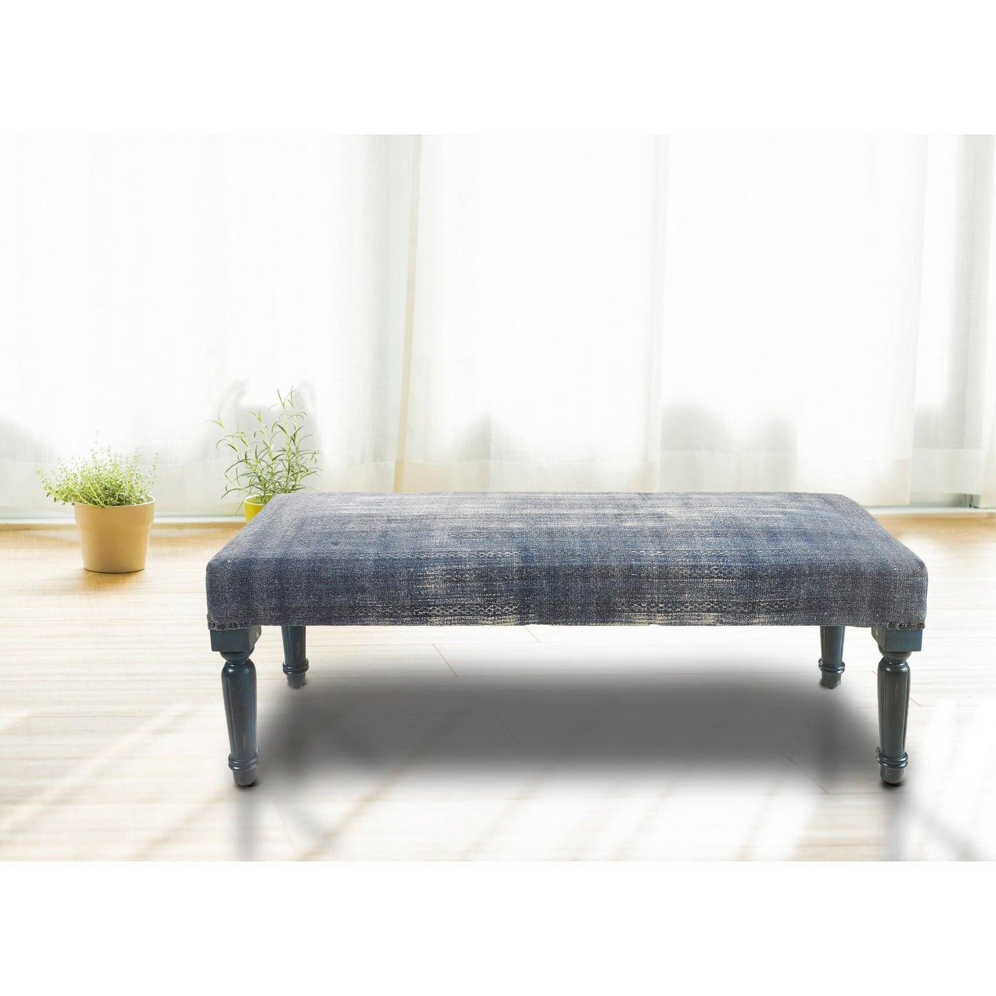 LR Home - Antique Blue Simple Living Indoor Bench: Blue