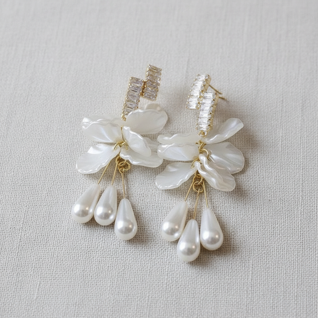 camilla dovey - White Floral Pearl Drop Earrings