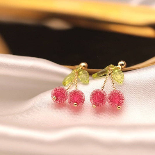 Haengseongworkshop - 18K Gold Plated 5mm Pink Chinese Bayberry Beads Earrings