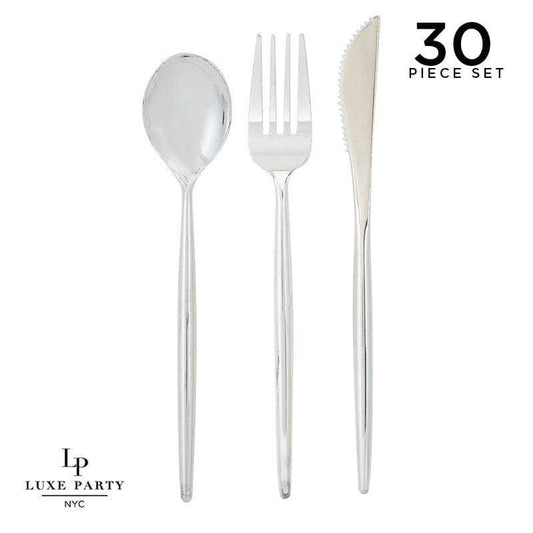 Luxe Party - Matrix Silver Plastic Cutlery Set | 30 Pieces